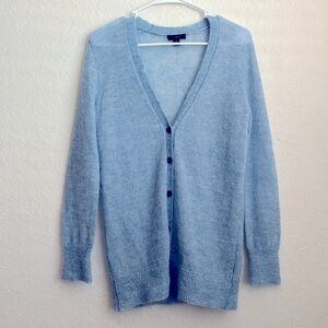 J. Crew Light Blue Mohair Wool Knit Boyfriend Cardigan Sweater size extra small